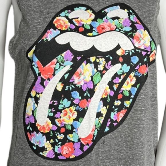 Bravado Rolling Stones Shirt Womens Medium Gray Floral Lips Tongue Muscle Tee - Picture 5 of 7
